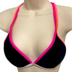 Neon Rainbow Push-up Triangle Racerback Bikini Top Color Block Womens Medium